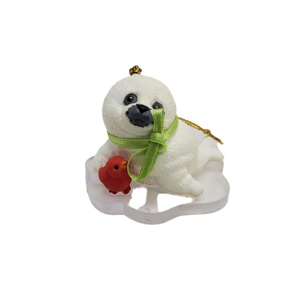 Vintage Morehead Endangered Young'uns Baby Seal with Red Cardinal Christmas Orna - Picture 4 of 5